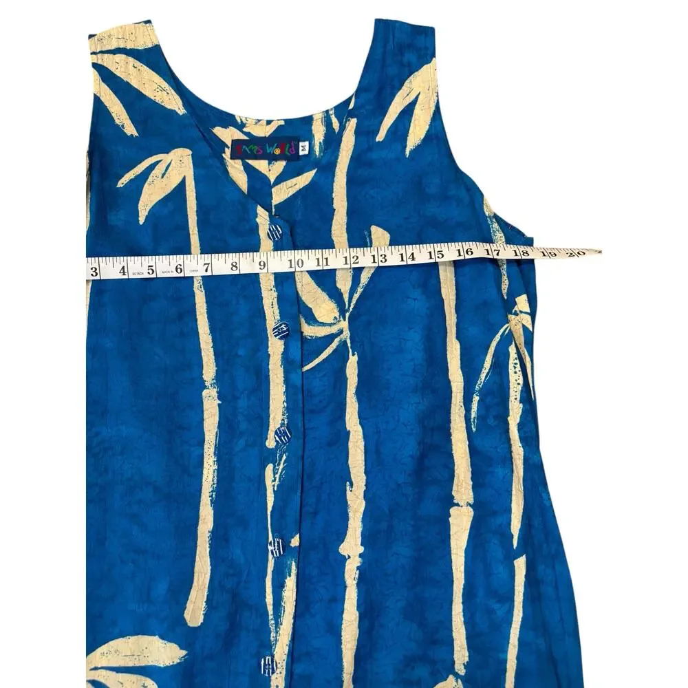 Vintage 80's Jams World Tropical Bamboo Print Maxi Dress M Resort Beach Hawaiian - Picture 9 of 13